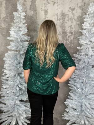 Frosty Morning Sequin Shift Top - Evergreen (Small - 3X) FINAL SALE