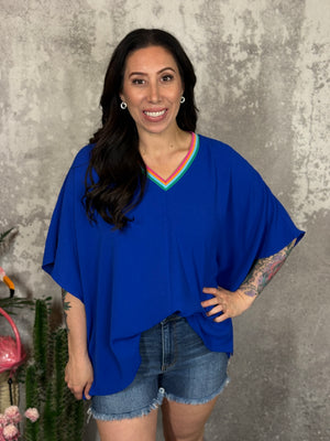 Blue Rainbow Vneck Airflow Top