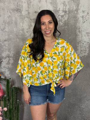 Lemon Front Tie Blouse (Small - 3X)