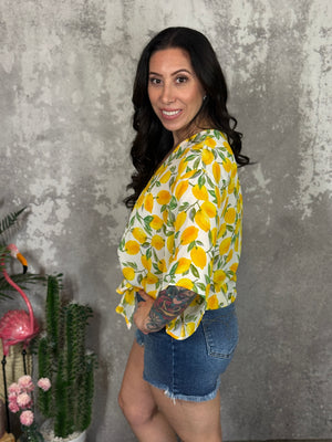 Lemon Front Tie Blouse (Small - 3X)