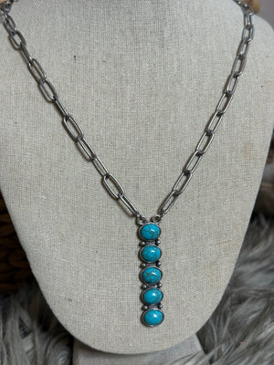 Turquoise Drop Paperclip Necklace