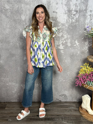 Periwinkle and Green Watercolor Abstract Top-FINAL SALE