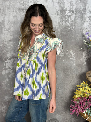 Periwinkle and Green Watercolor Abstract Top-FINAL SALE