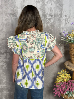 Periwinkle and Green Watercolor Abstract Top-FINAL SALE