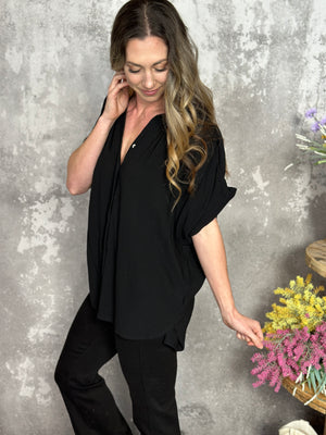 Drop Shoulder Button Up Top with Collar - (Small - 2X)