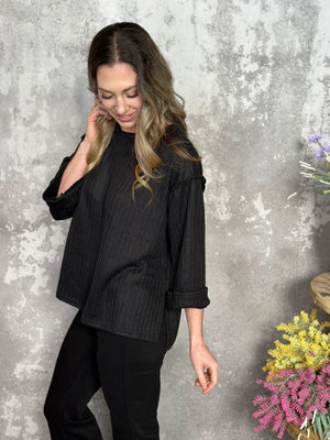 3/4 Sleeve Black Sweater Top (Small - 2X)