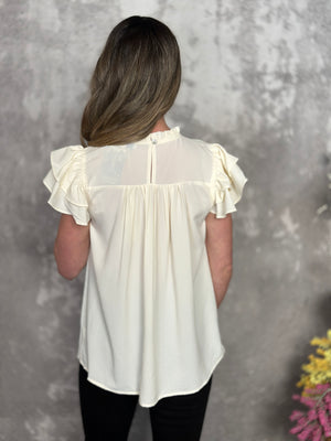 Ecru Pleated Ruffle Top (Small - 2X) - FINAL SALE