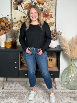 Bamboo Drop Shoulder Basic Long Sleeve - Black (Small - 2X) - FINAL SALE