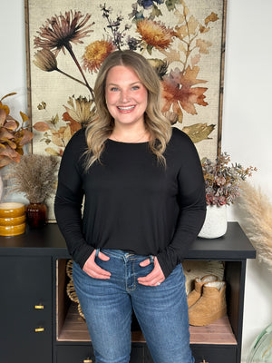 Bamboo Drop Shoulder Basic Long Sleeve - Black (Small - 2X) - FINAL SALE