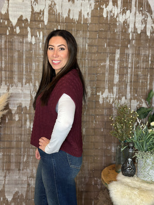 Burgundy Basketweave Sweater Vest