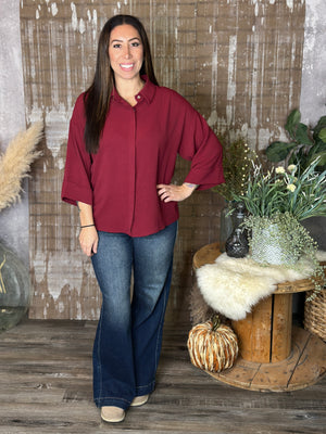 Wide 3/4 Sleeve Airflow Top - Burgundy