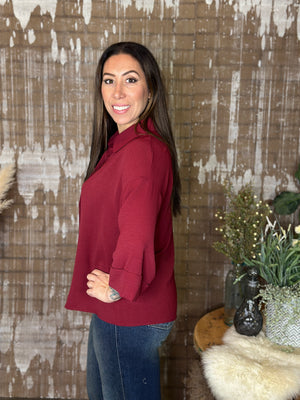 Wide 3/4 Sleeve Airflow Top - Burgundy