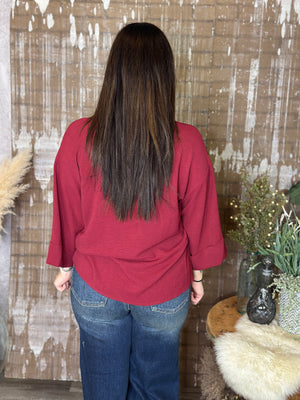 Wide 3/4 Sleeve Airflow Top - Burgundy