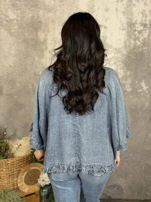 Short Rhinestone Ruffle Kimono (Small - 2X)