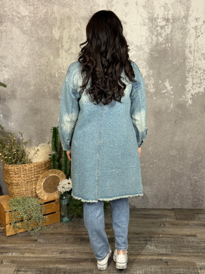 Longline Studded Denim Jacket/Overlay (Small - 3X)
