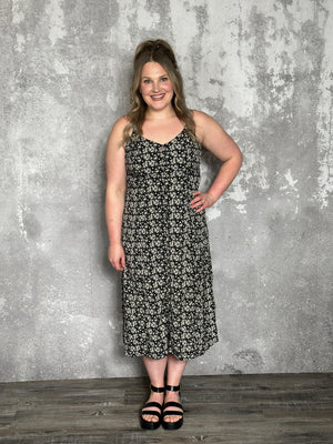 Button Front Detail Back Tie Midi Dress (Small - 3X)