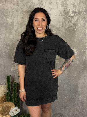 Mineral Wash Tshirt Dress - Black (Small - 3X)