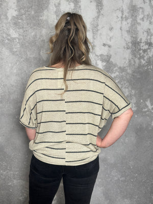 Knit Stripe Short Sleeve Top - Tan (MEDIUM LEFT)