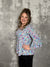 The Wrinkle Free 3/4 Ruffle Sleeve Lizzie Top - Pastel Blue/Purple Floral (Small - 3X)