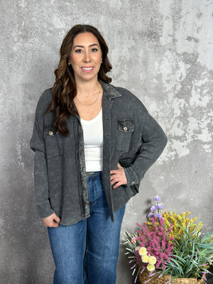 Vintage Wash Thermal Shacket - Black (Small - 3X)