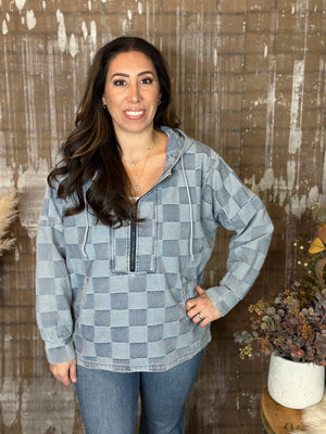 Denim Checker Pullover