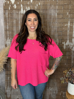 Short Sleeve Knit Pocket Sweater (Small - 3X)