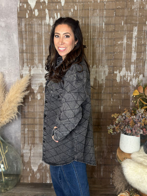 Stitched Denim Jacket - Black (Small - 3X)