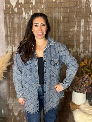 Stitched Denim Jacket - Blue (Small - 3X)