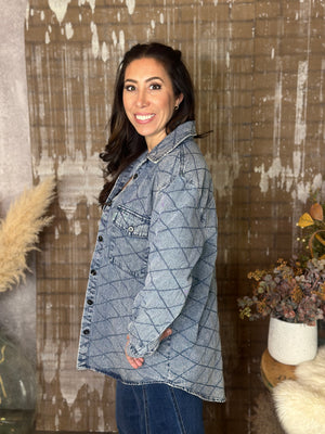 Stitched Denim Jacket - Blue (Small - 3X)