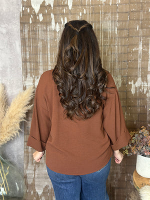 Wide 3/4 Sleeve Airflow Top - Brown