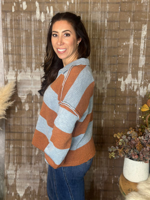 Camel/Blue Collared Sweater