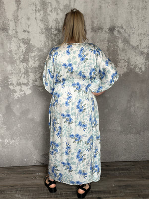 Something Blue Floral Kimono Sleeve Maxi Dress (Small - 2X) - FINAL SALE