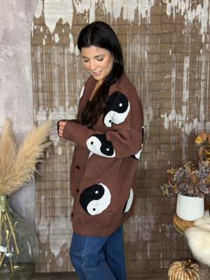 Ying Yang Brown Cardigan (Small - 2X)