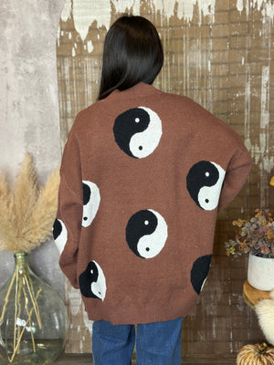 Ying Yang Brown Cardigan (Small - 2X)