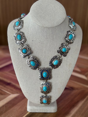 Silver Turquoise Squash Necklace with Matching Statement Earring