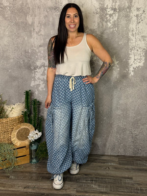 Denim Checker Jogger Pant (Small - 3X)