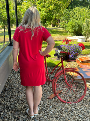 Tshirt Dress with pockets - Red  FINAL SALE