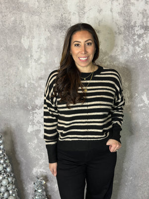 Black/Taupe Stripe Sweater (Small - 3X)