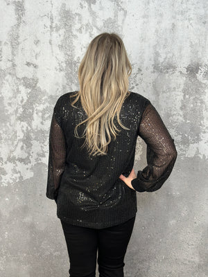 Black Sequin Long Sleeve Top -  (Small - 3X)
