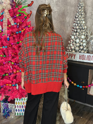 Red Plaid Merry Dolman Sweatshirt (Small - 3X)