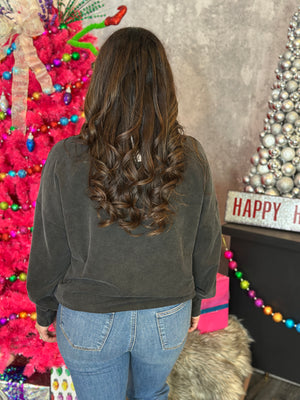 Mineral Wash Merry Pearl Rhinestone Crewneck (Small - 3X)