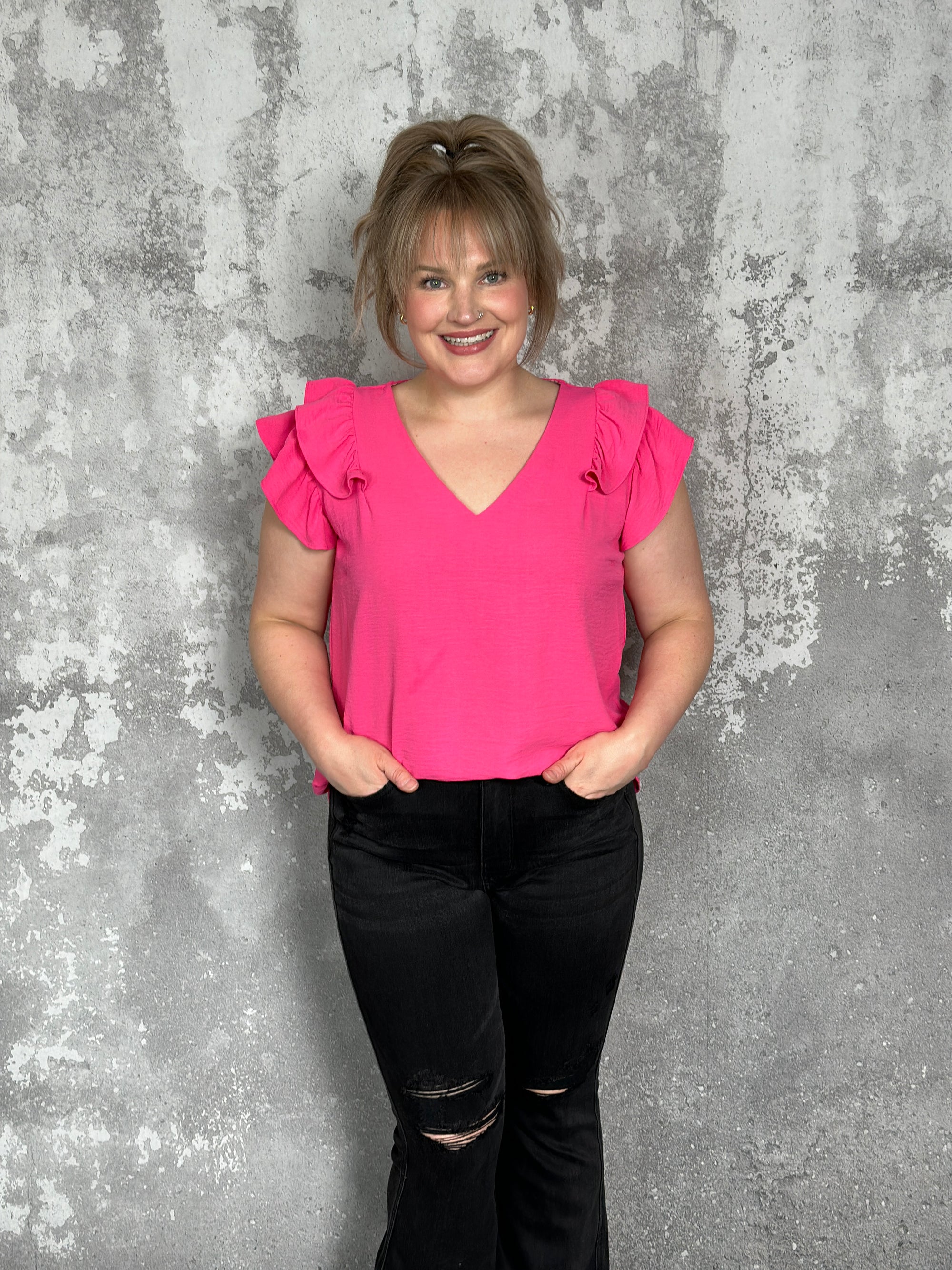 The Olivia Ruffle Top - Pink (Small - 2X)