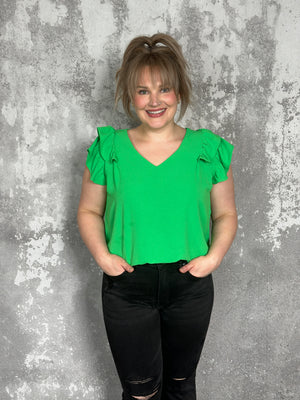 The Olivia Ruffle Top - Green