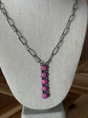 Pink Turquoise Drop Paperclip Necklace