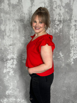 The Olivia Ruffle Top - Red (Small - 2X)