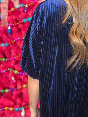 Pleated Velvet Duster/Dress - Navy