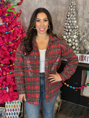Red Sequin Shacket (Small - 3X)
