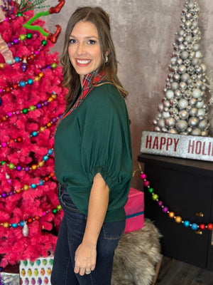 Short Sleeve Plaid Lux Top - Green (Small - 2X)