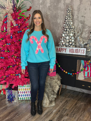Pink Sequins Candy Cane Patch Crewneck Sweatshirt