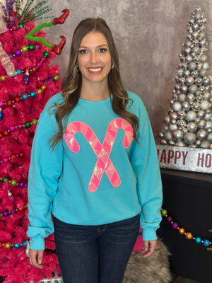 Pink Sequins Candy Cane Patch Crewneck Sweatshirt